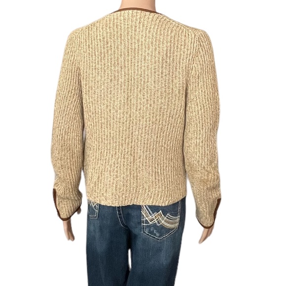 NWOT Lucky Brand Open Faux Leather Edged Sweater, Browns |M - Picture 11 of 15